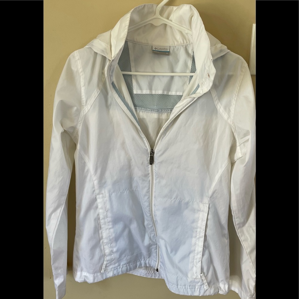 Columbia Windbreaker Women Small White Polyester Hood
